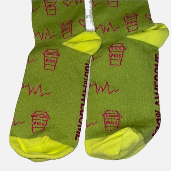 FIGS Compression Socks Small 100% Awesome” NEW Green  ~ Coffee & Heart Rate - Picture 3 of 4